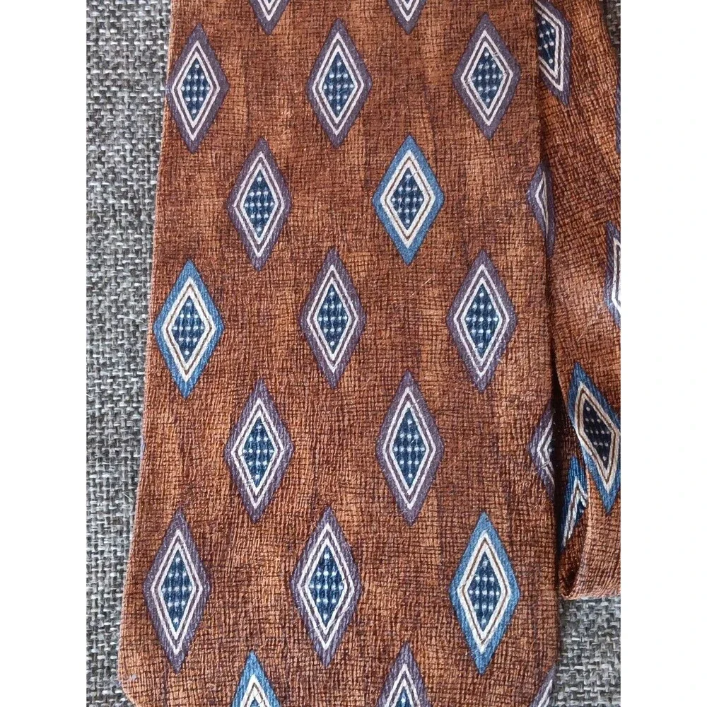 Tie 70s 80s 90s Y2K Mens Hagger Clothing Silk Brown Blue 4 Wide 57 Long